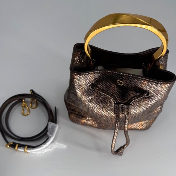 Donna Karan Drawstring Bucket Bag With Metallic Snake Print Leather - Picture 10 of 16